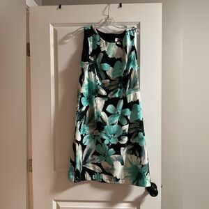 dressbarn Black and Teal Floral Midi Dress